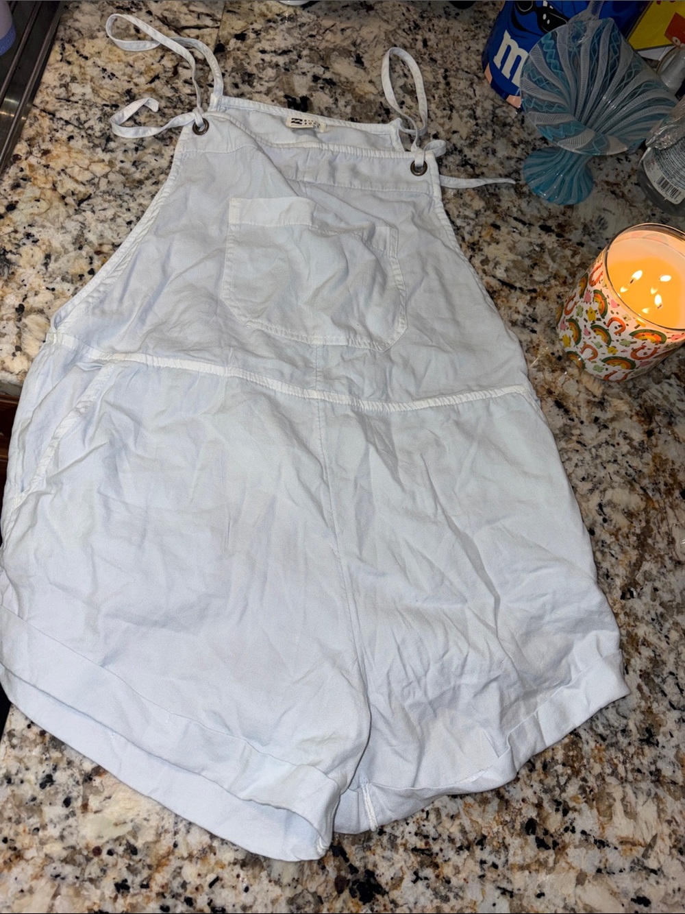 Billabong jumper Light Blue Linen-Blend Strap Romper size small